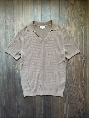 Reiss Men's V‑Neck Pointelle Knit Sweater in Taupe